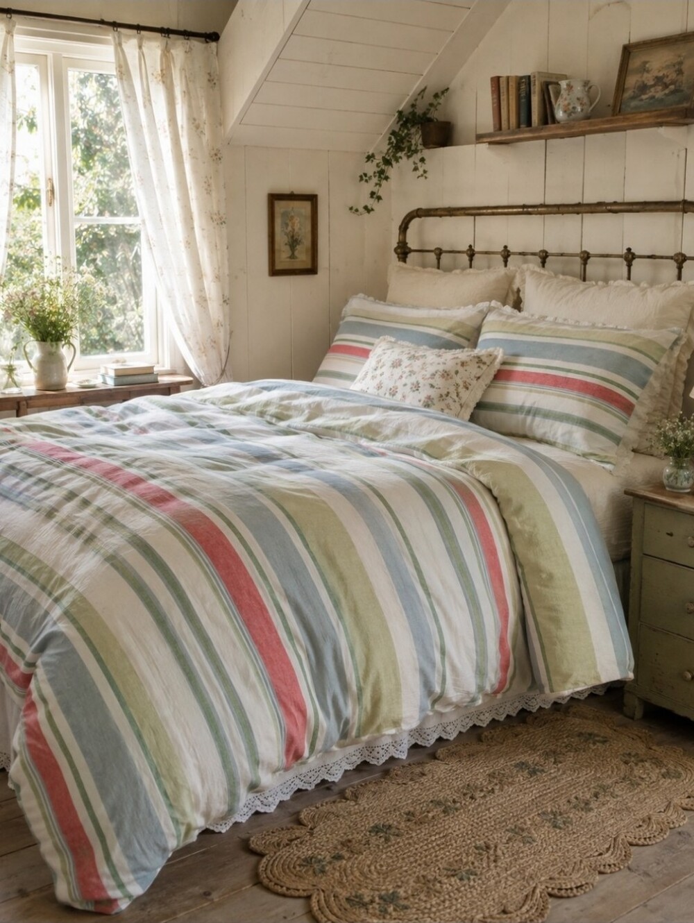 Pottery Barn Linen Blend Striped Cottage Duvet Cover Full/Queen